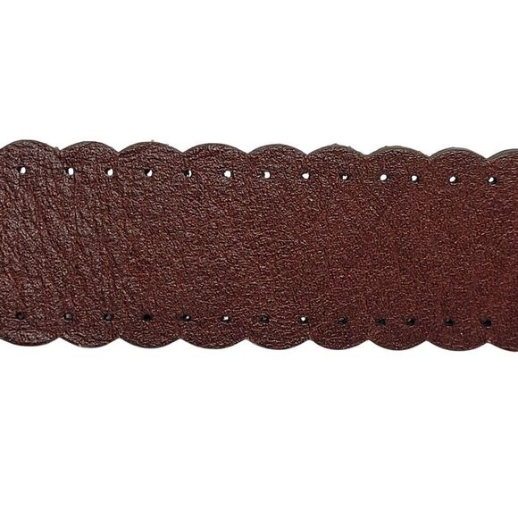 Vintage Fossil Womens Brown Leather Belt L Scalloped Perforated Brass Buckle - Picture 4 of 15